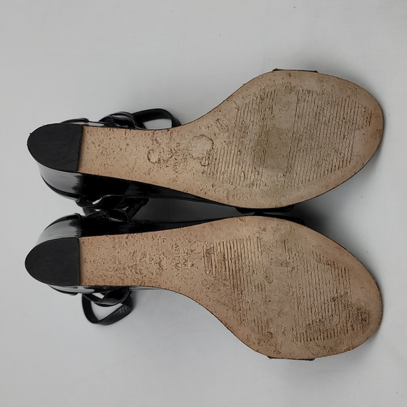 Stuart Weitzman Black Patent Open Toe Strappy Sandals Wedge size 7 - Picture 10 of 10